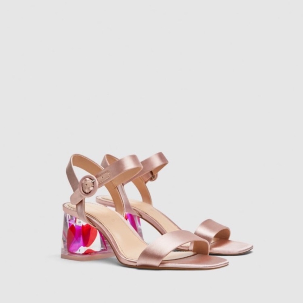 NWT Zara satin sandals with embellished heels